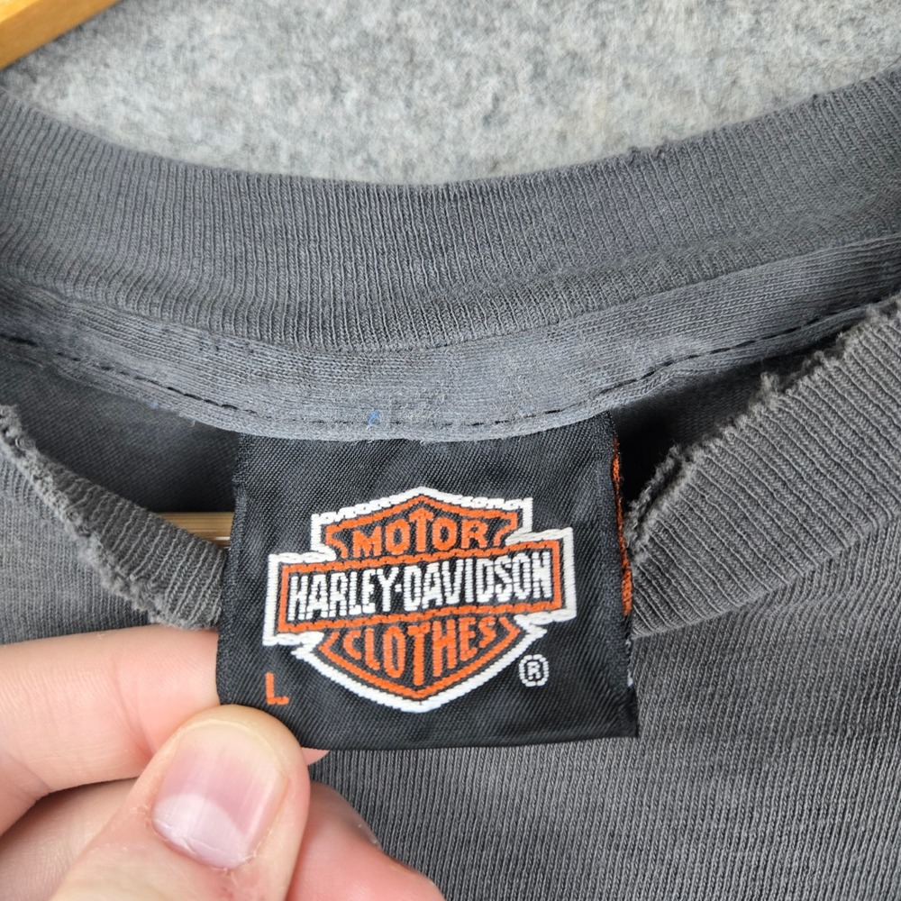Vtg Harley Davidson Shirt Mens L Faded Black Real Men Wear Black Grunge 90s - Picture 7 of 12